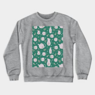 Pattern with ceramic kitchenware, blueberry and leaves Crewneck Sweatshirt